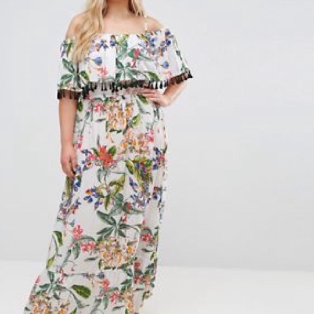 Bohoo Bardot Pom Trimmed Maxi